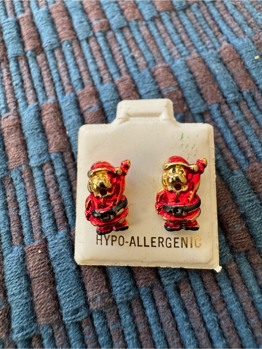 Santa Claus Red & Gold Enamel Stud Earrings (Hypo-Allergenic)